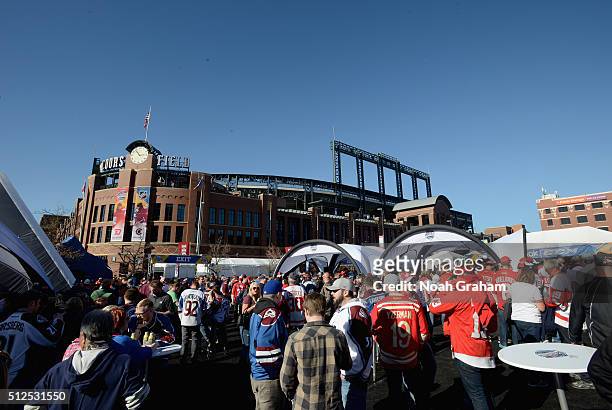 Fans are seen at spectator plaza during practice day the 2016 Coors Light Stadium Series between the Detroit Red Wings and the Colorado Avalanche...