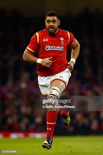 Taulupe Faletau of Wales in action during the RBS Six Nations match between Wales and France at the Principality Stadium on February 26, 2016 in...