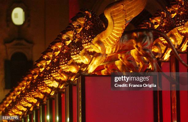 The lions in front Palazzo del Cinema are seen during the opening ceremony of the 61st Venice Film Festiva on September 1, 2004 in Venice, Italy.