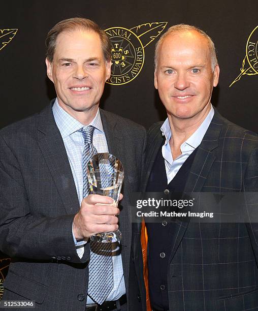 Open Road Films Tom Ortenberg and actor Michael Keaton pose backstage at the 53rd Annual ICG Publicists Awards at The Beverly Hilton Hotel on...