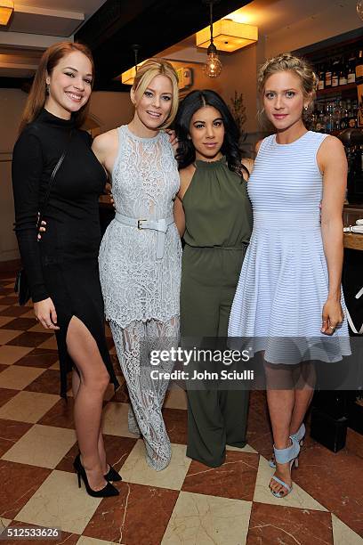 Actresses Alexis Knapp, Elizabeth Banks, Chrissie Fit, and Brittany Snow attend the Vanity Fair and Stuart Weitzman Luncheon to celebrate Elizabeth...