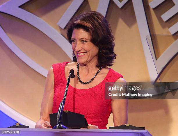 Actress Amy Aquino speaks at the 53rd Annual ICG Publicists Awards at The Beverly Hilton Hotel on February 26, 2016 in Beverly Hills, California.