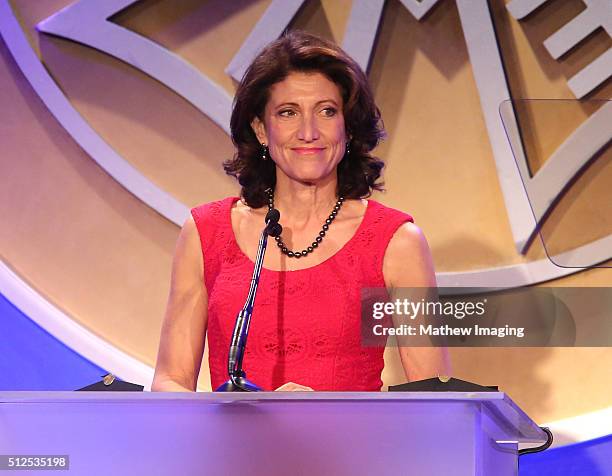 Actress Amy Aquino speaks at the 53rd Annual ICG Publicists Awards at The Beverly Hilton Hotel on February 26, 2016 in Beverly Hills, California.