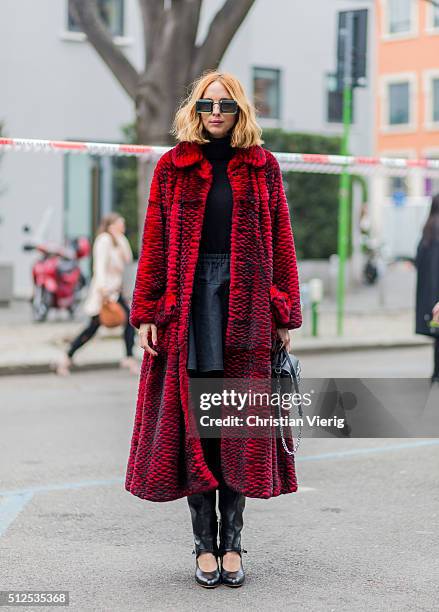 Candela Novembre seen outside Emporio Armani during Milan Fashion Week Fall/Winter 2016/17 on February 26 in Milan, Italy