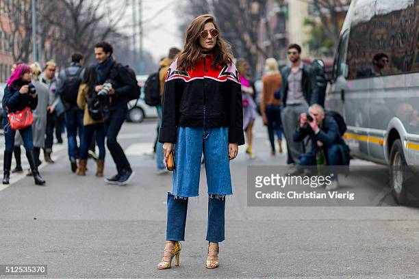 Eleonora Carisi seen outside Emporio Armani during Milan Fashion Week Fall/Winter 2016/17 on February 26 in Milan, Italy