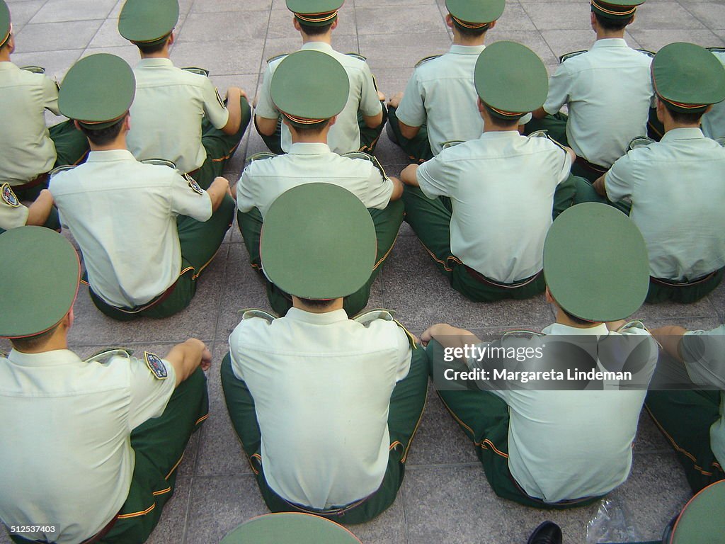 Chinese soldiers waiting for parade