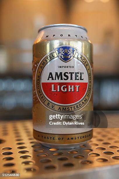 Amstel Light Lager Beer on display at the Grilled Cheese Happy Hour Hosted By Laura Werlin And Ms. Cheezious during 2016 Food Network & Cooking...