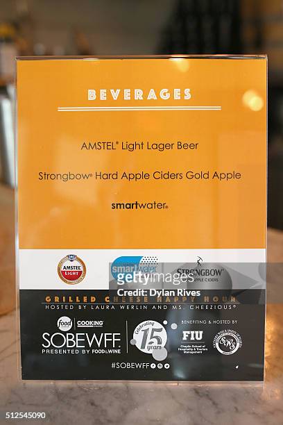Amstel Light Lager Beer, Strongbow Hard Apple Cider and Smartwater on display at the Grilled Cheese Happy Hour Hosted By Laura Werlin And Ms....
