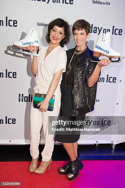 Miriam Pielhau and Isabell Hornattends the Berlin premiere of the show 'Holiday on Ice: Passion' on February 26, 2016 in Berlin, Germany.