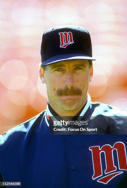 Jack Morris of the Minnesota Twins looks on prior to the start of a Major League Baseball game against the Oakland Athletics circa 1991 at the...