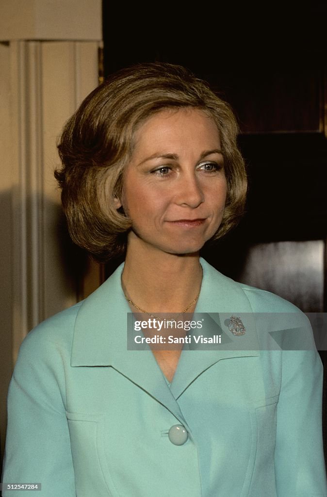 Queen Sofia Of Spain Posing For A Photo