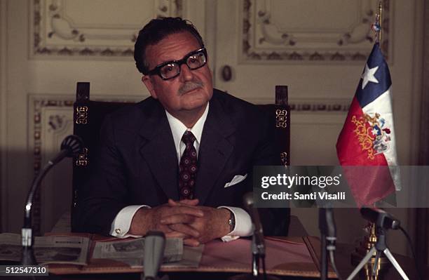Salvador Allende posing for a portrait on June 10, 1971 in Santiago, Chile.