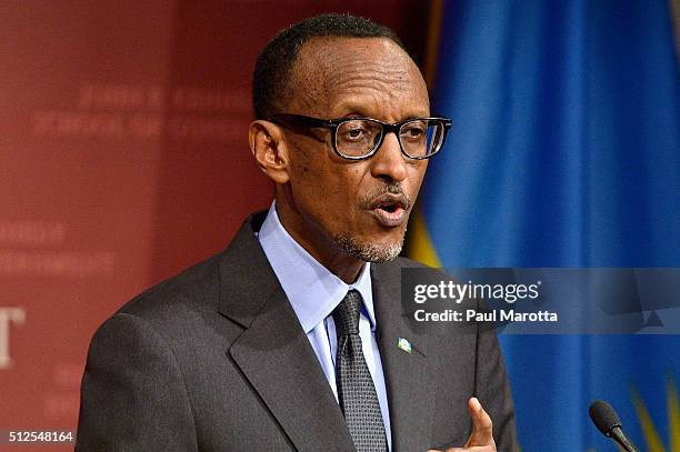 President of Rwanda since 2000 and allowed to serve until 2034 after the Rwandan constitution was ammended in 2015, President Paul Kagame speaks at...