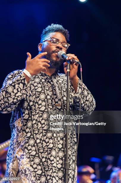 American singer Chris Turner performs with the Revive Big Band at a dual celebration of Blue Note's 75th anniversary and Okayplayer's 15th at Central...