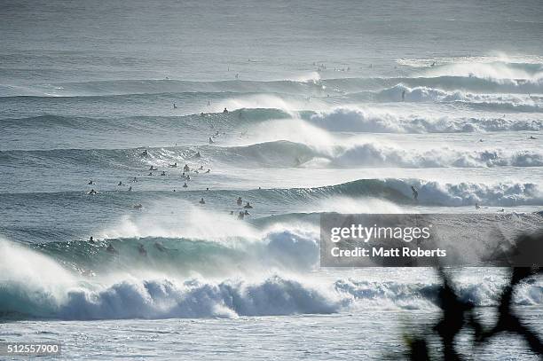 Surfers ride waves at Coolangatta ahead of next month's Gold Coast Quiksilver Pro, on February 27, 2016 in Gold Coast, Australia.