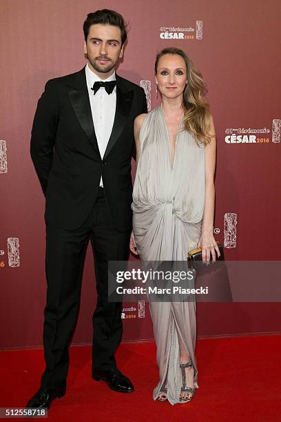 Thomas Sabatier and Audrey Lamy arrive to attend the 'Cesars Film Awards 2016' ceremony at Theatre du Chatelet on February 26, 2016 in Paris, France.