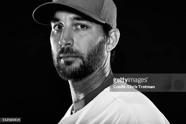 Adam Wainwright of the St. Louis Cardinals poses for a photograph at Spring Training photo day at Roger Dean Stadium on February 25, 2016 in Jupiter,...
