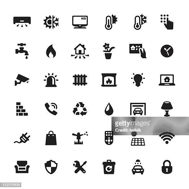 intelligente haus mit vektor-icons - beleuchtet zuhause drahtlos stock-grafiken, -clipart, -cartoons und -symbole