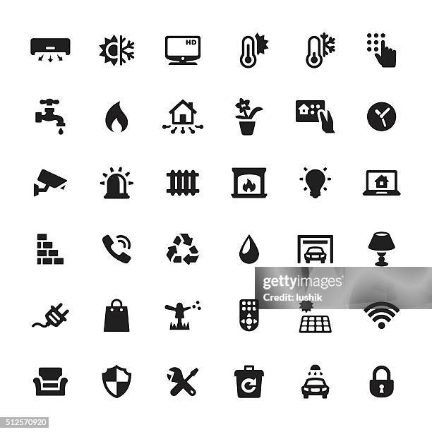 stockillustraties, clipart, cartoons en iconen met smart house features vector icons - cv