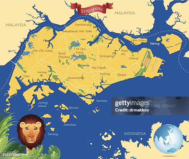 cartoon map of singapure - singapore flag vector stock illustrations