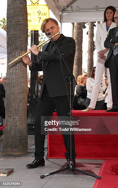 Andrea Griminelli attends The Hateful Eight's Ennio Morricone Star Ceremony On The Hollywood Walk Of Fame at Hollywood Walk Of Fame on February 26,...