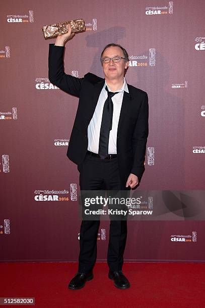 Philippe Faucon poses with one of his two awards won for Best Picture and Best Movie Adaptation for his film ÕFatima' during The Cesar Film Awards...