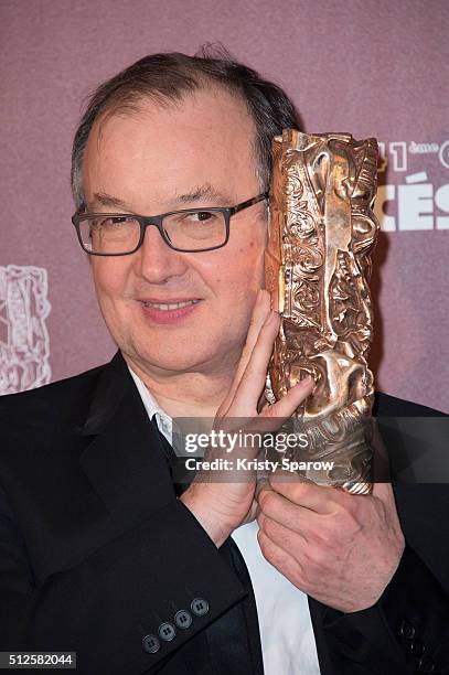 Philippe Faucon poses with one of his two awards won for Best Picture and Best Movie Adaptation for his film ÕFatima' during The Cesar Film Awards...