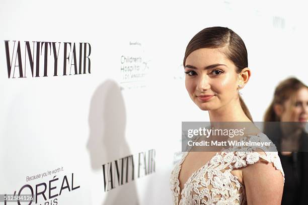 Actress Emily Robinson attends a DJ night hosted by Vanity Fair, L'Oreal Paris, & Hailee Steinfeld at Palihouse Holloway on February 26, 2016 in West...