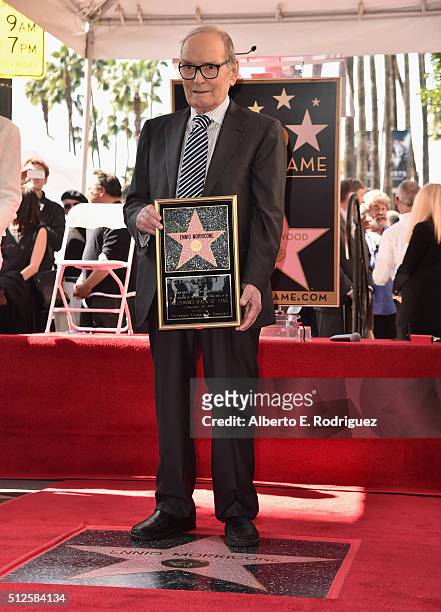 Composer Ennio Morricone attends a ceremony honoring him with the 2,575th Star on The Hollywood Walk of Fame on February 26, 2016 in Hollywood,...
