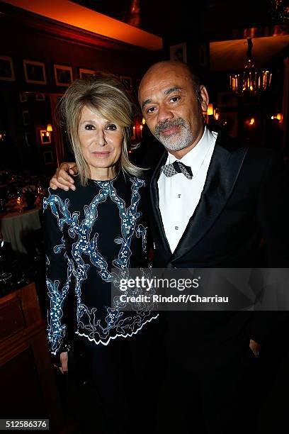 Managing Editor at Madame Figaro Anne-Florence Schmitt and Designer Christian Louboutin attend the Dinner for Cesar Film Awards 2016 at Le Fouquet's...