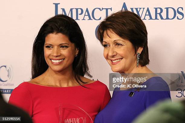 Actresses Andrea Navedo and Ivonne Coll attend the 19th Annual National Hispanic Media Coalition Impact Awards Gala at Regent Beverly Wilshire Hotel...