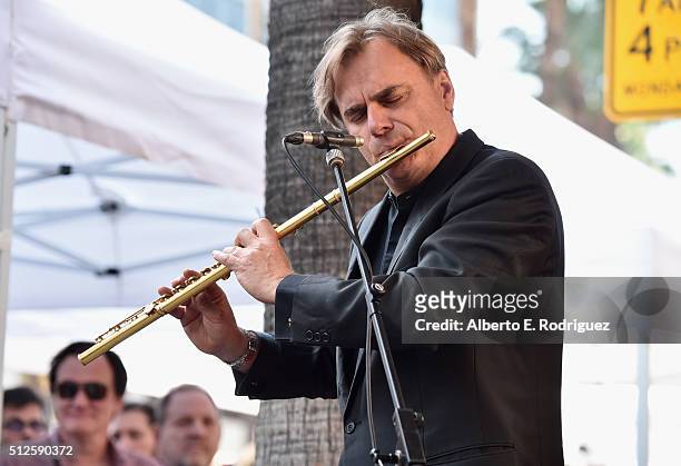 Flutist Andrea Griminelli attends a ceremony honoring Ennio Morricone with the 2,575th Star on The Hollywood Walk of Fame on February 26, 2016 in...