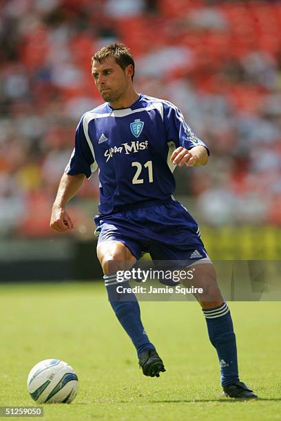 Dema Kovalenko of the East All-Stars dribbles the ball against the West All-Stars during the Sierra Mist MLS All-Star Game at RFK Stadium on July 31,...