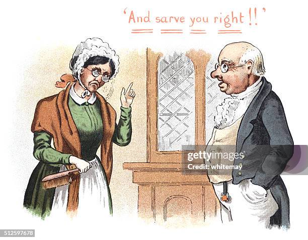 stern victorian woman admonishing a man - scolding stock illustrations