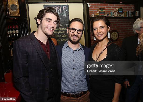 Actor RJ Mitte, director David Michael Conley and actress Paloma Kwiatkowski attend the premiere of FilmBuff's "Who's Driving Doug" cocktail...