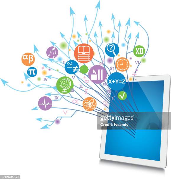 knowledge in tabelt pc - interactive billboard stock illustrations
