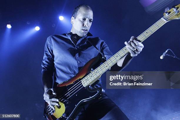 Bassist Joshua Winstead of Metric performs at The Palladium on February 26, 2016 in City, California.