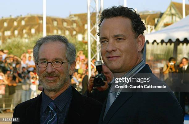 Director Steven Spielberg and actor Tom Hanks attends the "The Terminal" premiere at the 30th Deauville American Film Festival on September 4, 2004...