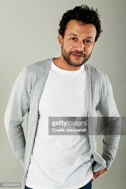 portrait of handsome mature man in casuals - facial hair stock pictures, royalty-free photos & images