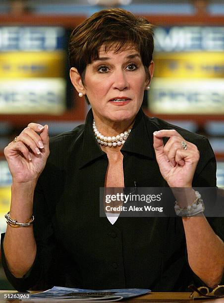 Republican strategist Mary Matalin speaks during a taping of NBC's 'Meet the Press' at the NBC studios September 5, 2004 in Washington, DC. Matalin...
