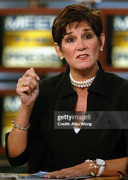 Republican strategist Mary Matalin speaks during a taping of NBC's 'Meet the Press' at the NBC studios September 5, 2004 in Washington, DC. Matalin...