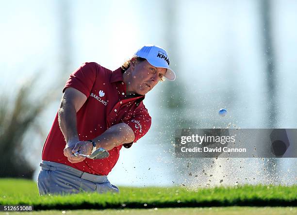 Phil Mickelson of the United States plays his second shot on the par 4, first hole during the third round of the 2016 Honda Classic held on the PGA...