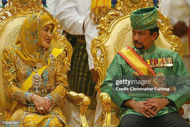 The Sultan of Brunei and his wife Paduka Seri Baginda Raja Isteri Pengiran Anak Hajah Saleha Binti Al-Marhum Pengiran Pemancha Pengiran Anak Haji...