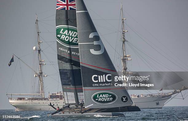 Land Rover BAR skippered by Ben Ainslie of Great Britain shown here in action on day 1 of racing close to the shore during The Louis Vuitton Americas...