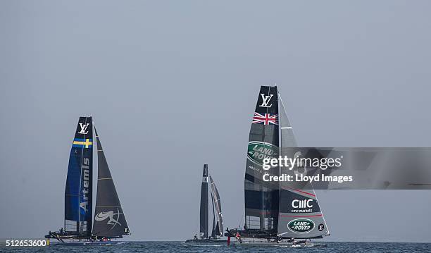 Land Rover BAR skippered by Ben Ainslie of Great Britain shown here in action on day 1 of racing close to the shore during The Louis Vuitton Americas...