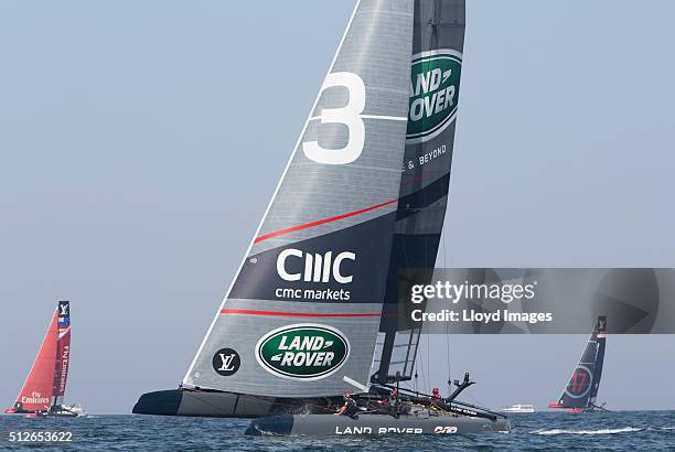 Land Rover BAR skippered by Ben Ainslie of Great Britain shown here in action on day 1 of racing close to the shore during The Louis Vuitton Americas...