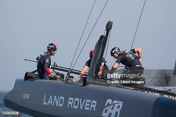 Land Rover BAR skippered by Ben Ainslie of Great Britain shown here in action on day 1 of racing close to the shore during The Louis Vuitton Americas...
