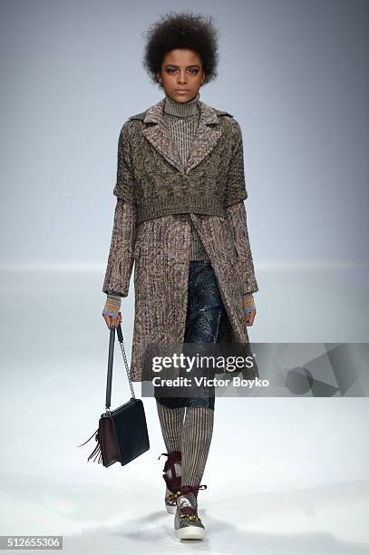 Model walks the runway at the Cividini show during Milan Fashion Week Fall/Winter 2016/17 on February 27, 2016 in Milan, Italy.