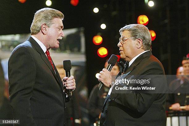 General President and MDA Vice-Prsident Harold Schaitberger and Jerry Lewis talk at the start of the 39th Annual Jerry Lewis MDA Labor Day Telethon...