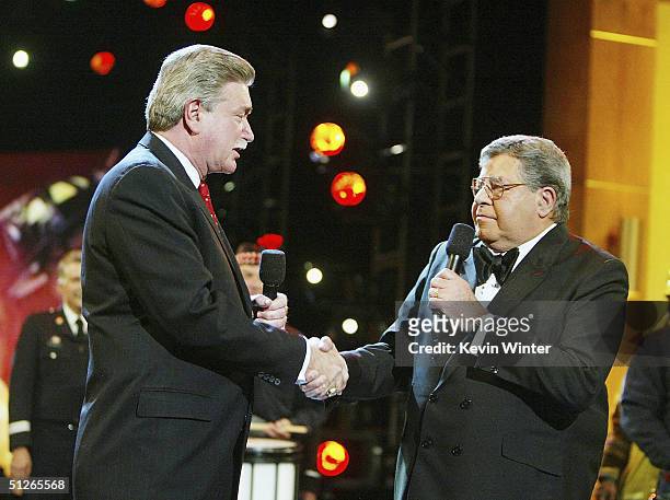 General President and MDA Vice-Prsident Harold Schaitberger and Jerry Lewis shake hands at the start of the 39th Annual Jerry Lewis MDA Labor Day...